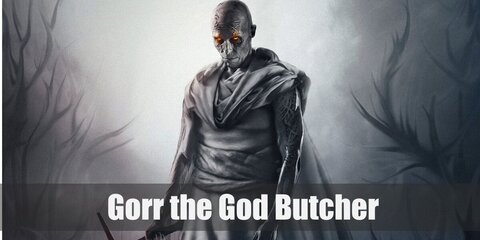  Gorr the God Butcher’s costume is a white linen robe with a white girdle, a white scarf, and a white cloak.