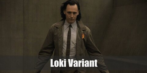 The Loki Variant outfit is a brown necktie under a light brown jacket and pants.