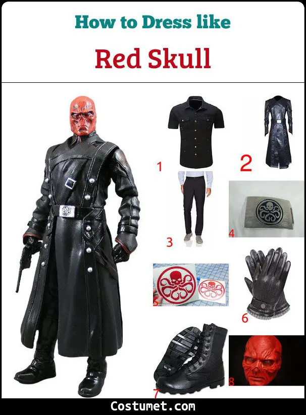 Details about   Captain America Costume Cosplay Red Skull Leather Jacket Pants Costume Halloween 