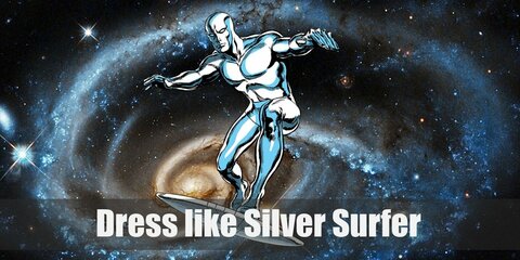 As the herald of Galactus, his form looks like a man but with a clean, smooth silver metal look all over his body. His surfboard looks like this metal material as well.  
