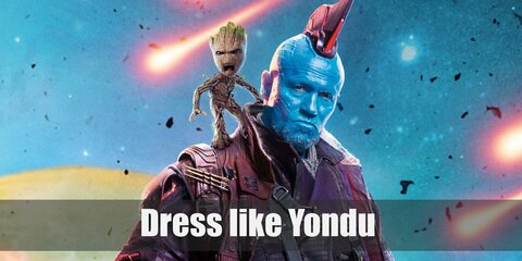  Yondu costume is to wear one dark cargo pants, dark boots, dark leather vest, and an awesome-looking brown trench coat. 