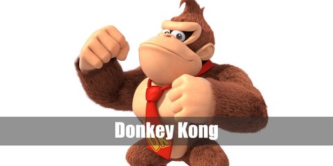 Donkey Kong's costume is a jumpsuit, tie, and character headpiece.
