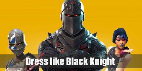 The Black Knight costume includes a black helmet, a black long-sleeved shirt, a black armor vest, a black scarf, gloves, tactical pants, a tactical belt and a pouch, and combat boots.
