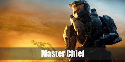  Master Chief’s costume is a black bodysuit underneath full green tactical armor with a golden visor in front of his face, and he brings along a futuristic rifle.