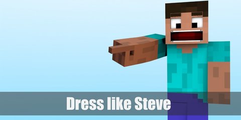  Steve looks like a common person, except that he’s pixelated and easily recognized today. He wears a light blue shirt, denim pants, and black shoes. 