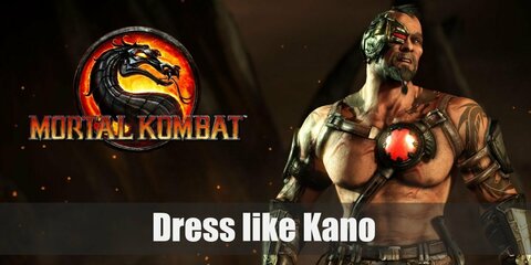 Kano outfit is a simple black and red martial arts outfit but with upgraded accessories like his modern looking utility sash and mechanical half-mask.  
