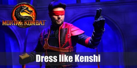 Truly a warrior, Kenshi dresses like one as well. He wears an all-black body suit with dark grey armor, a white sash with a red bandanna, and a blood red cloth covering his eyes. He even has a deadly Sento in hand.  