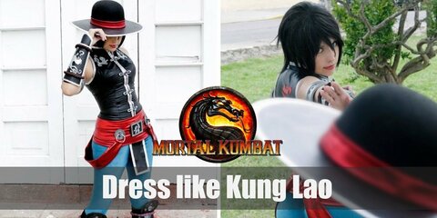 Kung Lao’s outfit is very reminiscent of his Chinese origins. He wears a black Chinese vest, bright blue pants, and a deadly razor-rimmed hat. 