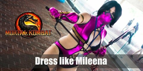 Mileena isn’t just a clone of Kitana, she wears an almost identical outfit. She prefers a pink crisscross halter top that shows of her generous cleavage, a scandalously short pair of pink shorts, pink thigh-high boots, and a pink face mask.