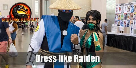 Raiden looks like a normal fan of the martial arts because of his plain white uniform. He personalizes his look by wearing a light blue vest over it. But he’s most well-known accessory remains to be his Chinese farmers hat that hides his face.