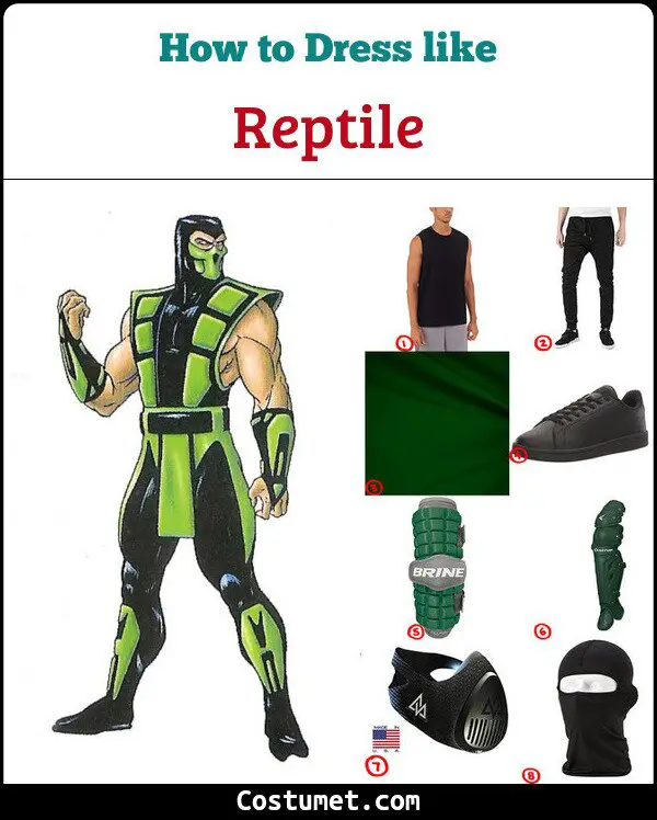 Mortal Kombat Reptile Cosplay Costume Green Suit with Mask