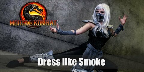An Enenra (supernatural creature), Smoke still retains his human form. He wears simple martial arts attire in the color black with silver details and he wears a mask over his face.