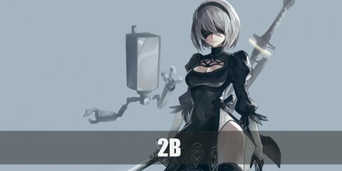 2B prefers wearing a black dress, black stockings, and black thigh-high heels. She’s always ready with her katana.