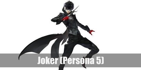  Joker’s costume is  a black ankle-length high-collared tailcoat, a turtleneck waistcoat, black pants, pointed-toe ankle boots, and a pair of red gloves.