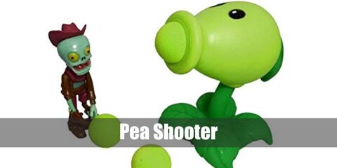  Pea Shooter’s costume is a full green bodysuit, a plant pot skirt, and a Pea Shooter beanie.