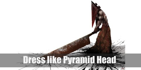 Pyramid Head has the body of a male man who has a long, bloodied, dirty white fabric wrapped around his torso and a very long and deadly-looking Great Knife.