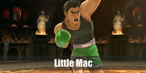 Little Mac’s costume can be done with a black tank top and green shorts. Complete it by wearing boots and a pair of green boxing gloves.