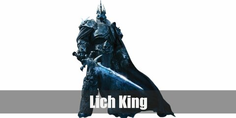  Lich King’s costume is silver armor from his pointy helmet all the way to his boots, a ragged black cloak, and gauntlets. He is also known for his long white hair and his daunting Frostmourne sword. 