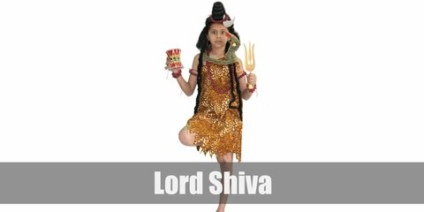  Lord Shiva’s costume is a caveman tunic, drop earrings, beaded necklaces and bracelets, and a snake necklace. He is also known for having long hair and bringing along a trident.