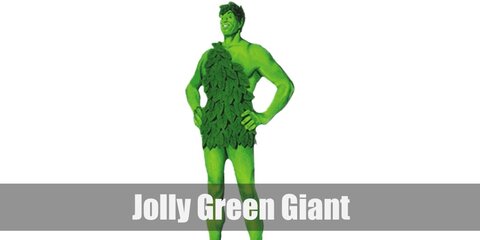 Jolly Green giant costume is green top and pants and style it with loose leaves all over. You can also use green face paint to cover your face fully.