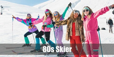 80's ski costumes usually features traditional ski gear but in bustling 80's inspired colors.