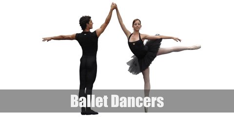 Ballerina costume includes a leotard or corset, a tutu, leggings, and ballet flats. They also have fancy hair accessories. Male ballet dancers wear fitted leotard as well.
