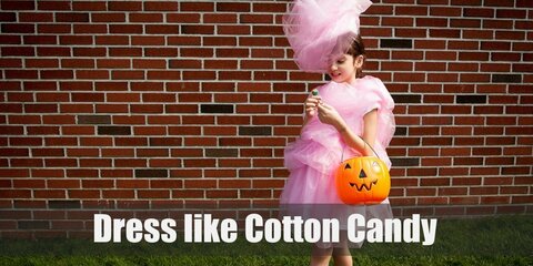 Cotton candy costume is a pink body con dress, pink heels, pink faux fur, and a few board papers, and you can transform into this tempting sweet snack!  