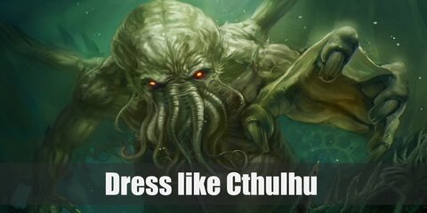 Cthulhu costume looks very extraterrestrial. He has the main body that looks human with dark, leathery skin.