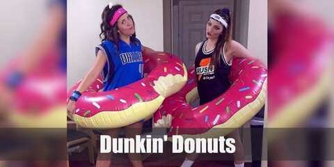 The pun take on Dunkin Donuts costume can be recreated with a giant donut costume or a floaty. Take it to the next level with a pun and wear basketball jerseys.