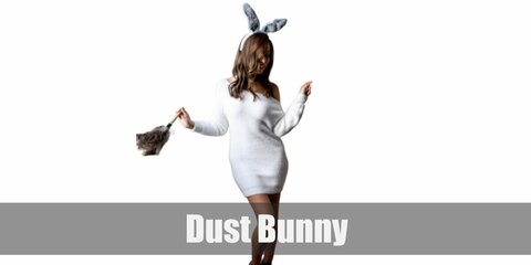 Decorate your white shirt and bottoms with artificial fluff spray painted gray to recreate the dirty white look of the dust bunny! Wear bunny ears and slippers to complete the costume!