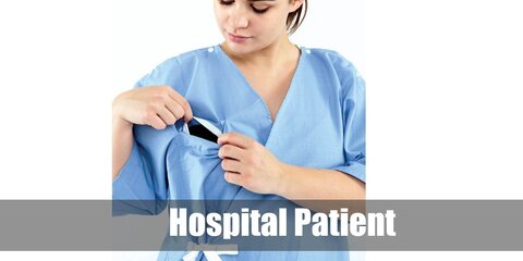 A hospital patient wears a hospital gown with a ribbon opening at the back. Add props such as headband, IV pole, fake butt etc. For scary look add bandages and fake blood.