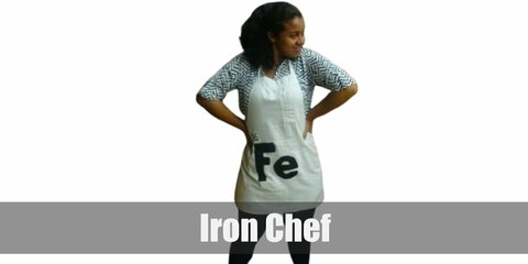  Iron Chef’s costume is a dress shirt, simple pants, dress shoes, a chef hat, and an apron with ‘Fe’ written on it.