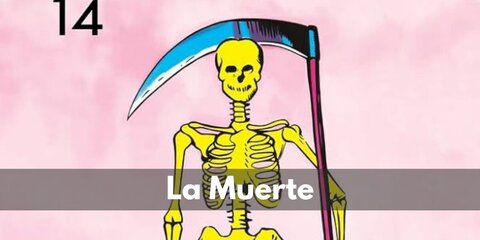 La Muerte's costume features a skull onesie or jumpsuit in yellow or gold. Then, add a golden skull mask and a scythe to complete the look.