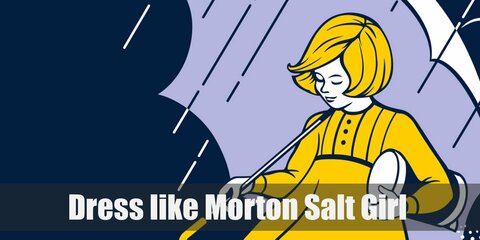 The morton salt girl costume is dress of yellow color and white making the girl look like a beacon of hope or sunshine in dark times.
