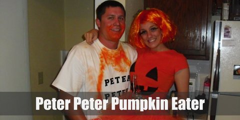  The Peter Peter Pumpkin Eater costume consists of two people: Peter and the pumpkin. One can wear virtually anything so as long as there’s something that says ‘Peter Peter’ in your attire. The other half of the pair can wear an orange pumpkin shirt. 