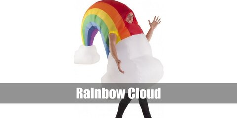 Rainbow cloud cool costume features a cloud and a rainbow-colored outfit.