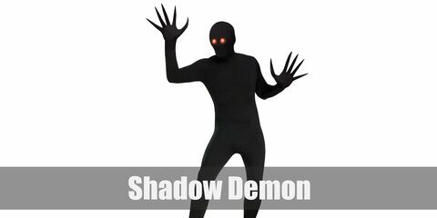 Shadow Demon all-black cosplay features a full body suit and gloves with extended fingernails. You can complete it with a pair of red goggles.