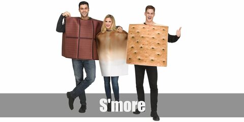  Look like a tasty treat! A S’more’s costume is made up of a white shirt, white shorts, white shoes, and graham crackers and chocolate made from cardboard.