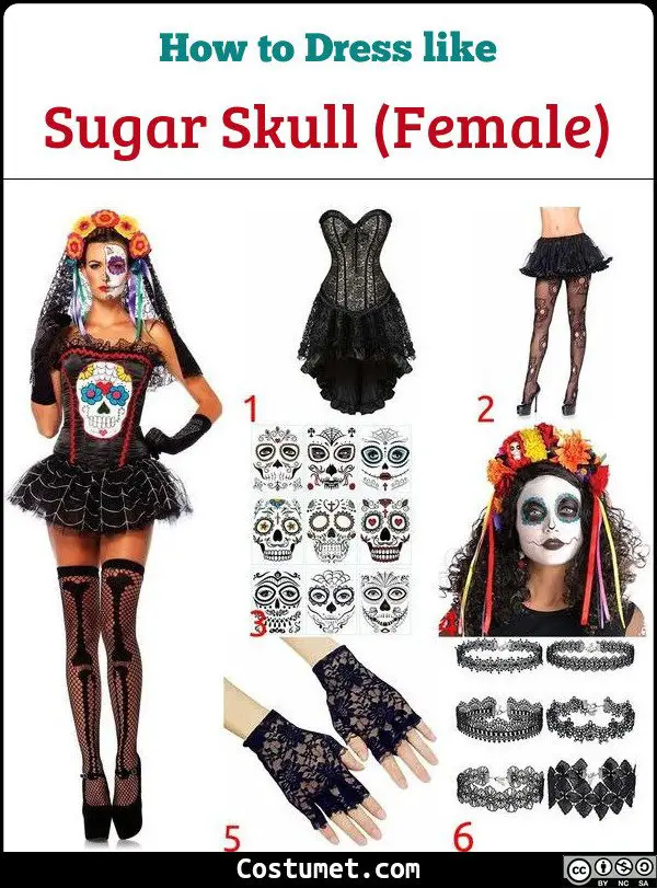 Female Sugar Skulls Costume for Cosplay & Halloween