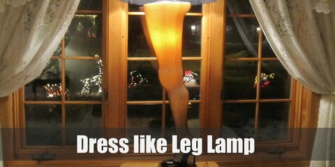  For a leg lamp costume, all you need to wear is either a gold dress or gold skirt with a black fringe on the bottom, black fishnet stockings, and black heels.  