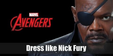 What you will need for you Nick Fury based costume is first of all a long black leather duster, an iconic black eye patch, and a couple gun holsters as well as a costume pistol.