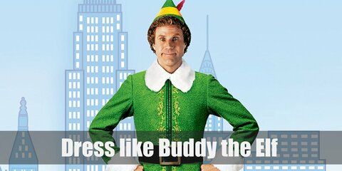  Buddy the Elf costume is a bright green top, bright yellow tights, a cute Christmas hat, and an awesome pair of green elven shoes.