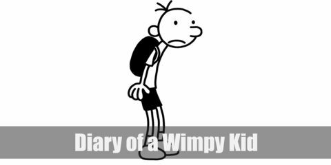  Greg Heffley’s costume is a white shirt, black shorts, white socks, and white shoes while carrying a black backpack. 