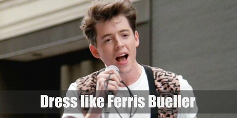 Amongst those cool 80s style outfits is Ferris Bueller’s own outfit, an interesting mix of casual and laidback pieces that features a very wild printed vest top.