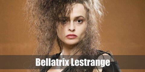  Bellatrix Lestrange’s costume is a black gothic dress with a black corset, mid-calf boots, black fingerless gloves, and she brings along her wand.