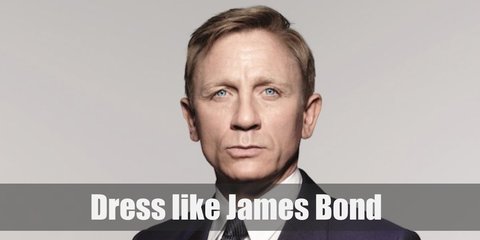 James Bond’s iconic look includes a black suit, white dress shirt, and a necktie. He also wears polished leather shoes and carries a gun