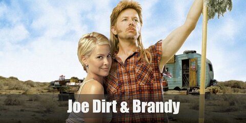 Joe Dirt wears an orange plaid shirt with the sleeves ripped off and acid wash jeans. But the most iconic of his looks is his awesome blonde mullet and peculiar side burns. Brandy costume is a white halter bikini top and colorful wrap.