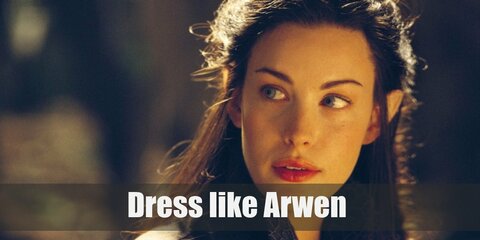  Arwen costume is a beautiful timeless light green medieval gown and a silver tiara on top of her signature brunette hairstyle.  