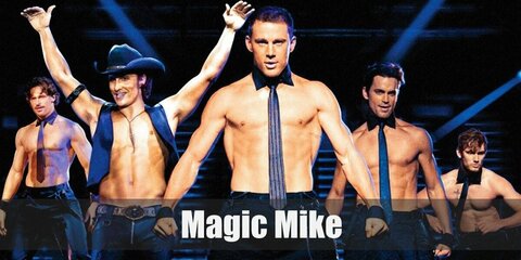 Magic Mike costume is simple that features a muscle shirt, pants, a bow tie, and a necktie.