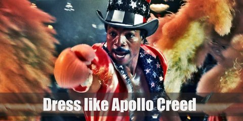  Creed is most notable for his American boxing costume during Rocky IV. He wore an American Flag-inspired top hat, American flag-inspired boxers, and red boxing gloves.